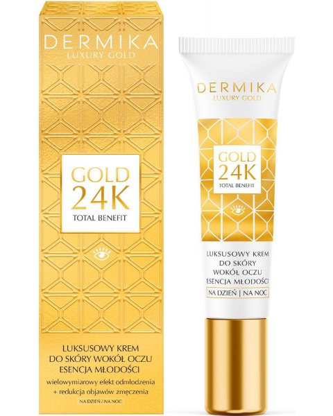 DERMIKA LUXURY GOLD 24K TOTAL BENEFIT LUKSUSOWY KREM DO SKÓRY WOKÓŁ OCZU - ESENCJA MŁODOŚCI NA DZIEŃ I NOC 15ML