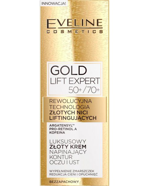 EVELINE COSMETICS GOLD LIFT EXPERT LUKSUSOWY ZŁOTY KREM NAPINAJĄCY KONTUR OCZU I UST, 50+/70+