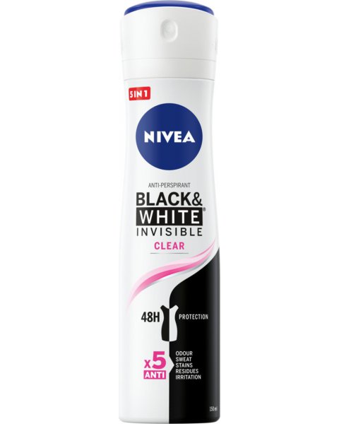 NIVEA BLACK&WHITE INVISIBLE CLEAR ANTYPERSPIRANT DLA KOBIET W SPRAY'U 150 ML